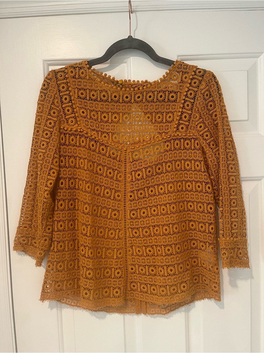 Sezane Mustard Crochet Lace Top
